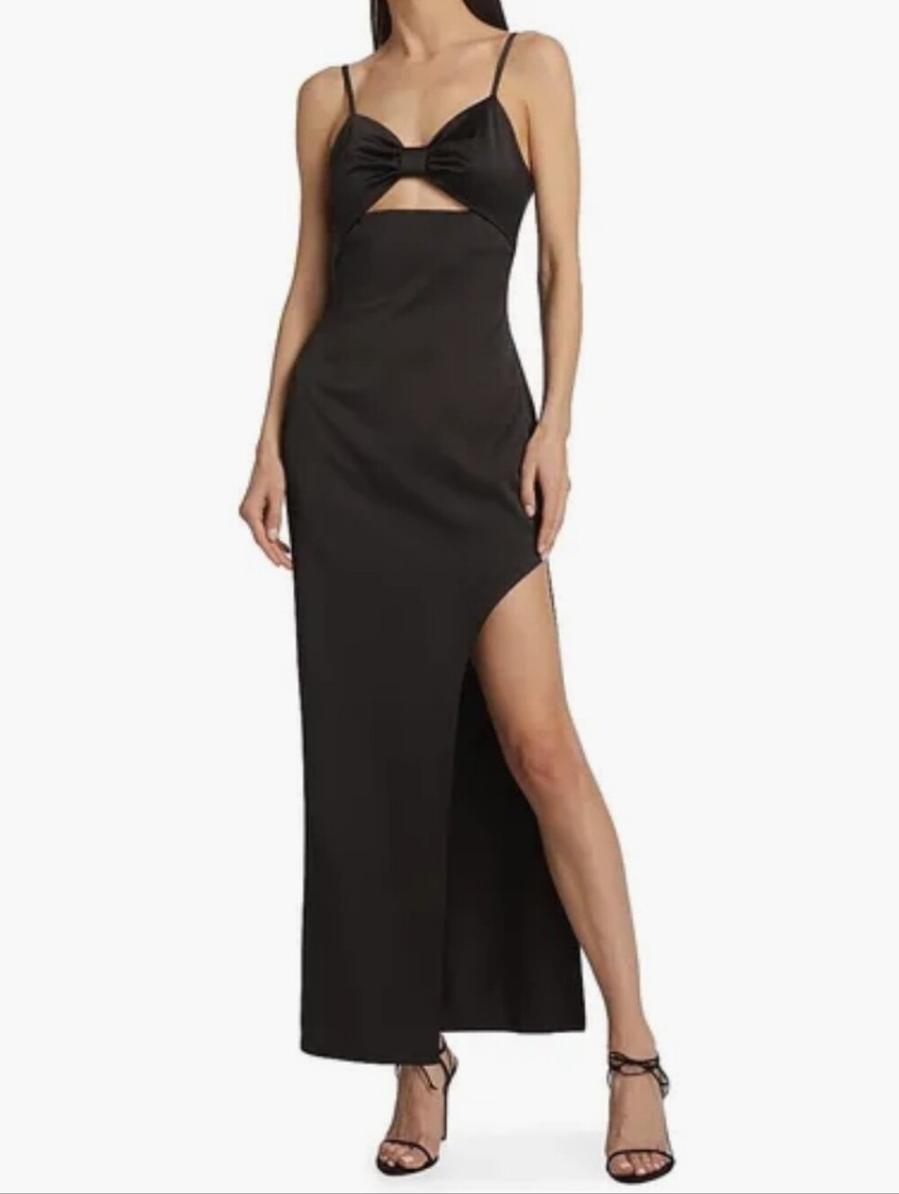 Black High-Slit Cutout Bow Maxi Dress